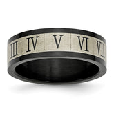 Stainless Steel Black IP-Plated Roman Numerals Engravable Wedding Band